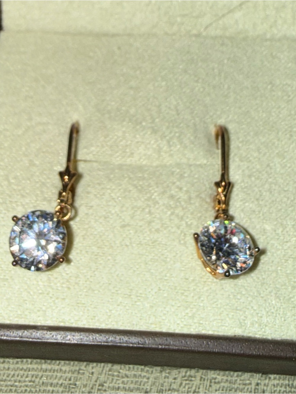 Gold-Tone Stamped 925 CZ Crystal Drop Hook Earrings - Sparkling Clear Stones